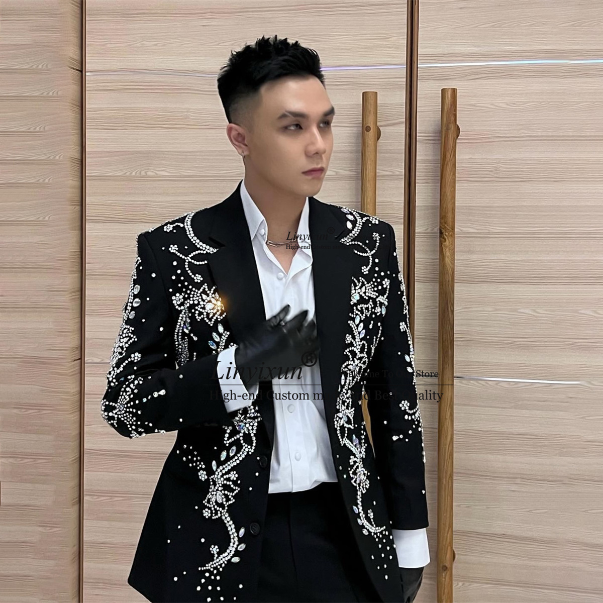 Mens Fashion Trajes - Модный металлический бриллиантовый украшенный мужской костюм,